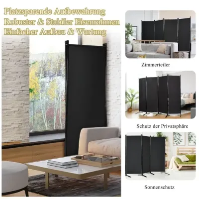 4 piese de protectie perete pliabil pentru casa, birou 220 x 51 x 173 cm Negru