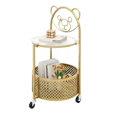 Sticlă de masă laterală cu role 2 etape masă de sticlă rotund cu model de urs aur