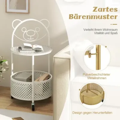 Sticlă de masă laterală cu role 2 etape masă de sticlă rotundă cu model de urs alb