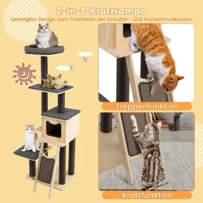 Scratch cu trunchiuri Sisal & scratchboard modern 6-poveste cu pestera spatioasa & bara de zi gri