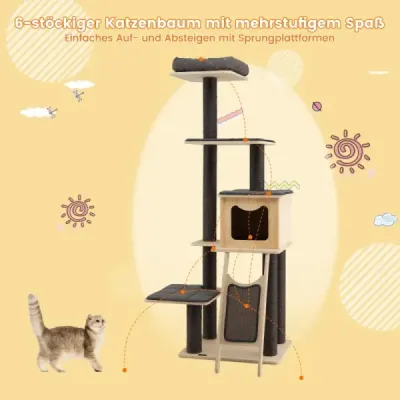 Scratch cu trunchiuri Sisal & scratchboard modern 6-poveste cu pestera spatioasa & bara de zi gri