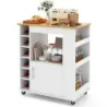 Insula Bucătăriei cu Storage &amp; Tool Holder Bambus Plate Vin Rack White