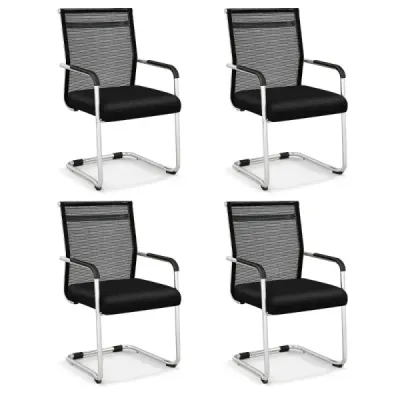 4s Set de scaune swing stivuite cu derapaj metalic si fotolii de birou Black