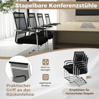 4s Set de scaune swing stivuite cu derapaj metalic si fotolii de birou Black