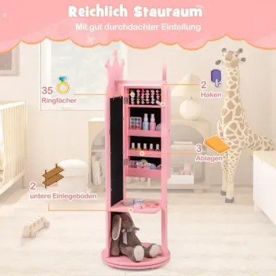 4 din 1 copii dulap de bijuterii dulap 360° rotatable cu tot corpul oglindă roz