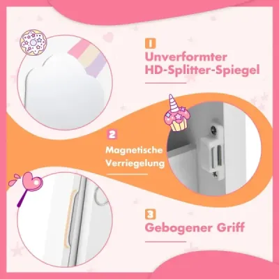 dulap de bijuterii pentru copii 2 în 1 dulap oglindă cu oglindă corp complet alb