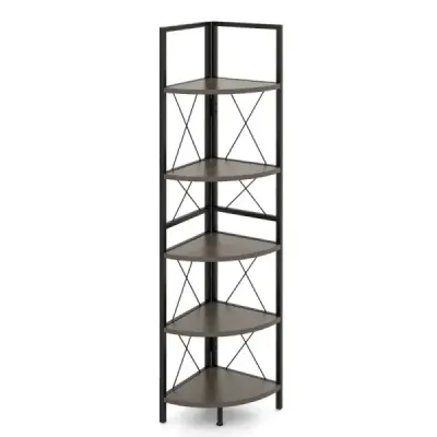Raft colt cu 5 nivele 160 cm inaltime raft de carte Wood Stand raft cu cadru metalic Gri de stejar