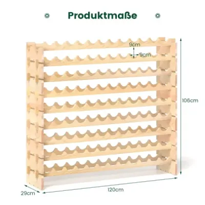 Rack de vin din lemn Stackable pentru 108 sticle cu 9 nivele sticluță