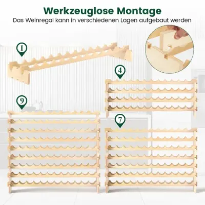 Rack de vin din lemn Stackable pentru 108 sticle cu 9 nivele sticluță