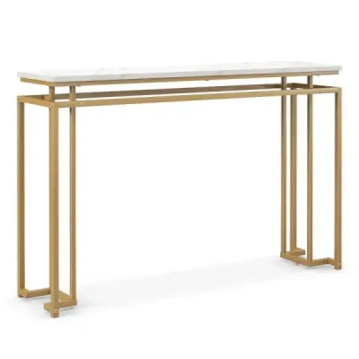 Masa consola 120 cm cu masa artificiala de marmura de sus si cadru metalic geometric