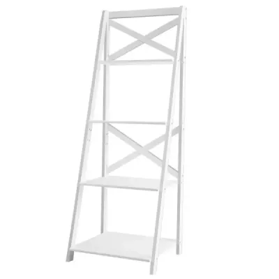 raft scara 4 etape colț din lemn cu bara de cruce 51 x 46 x 143 cm Alb