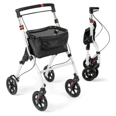 Rollator Schmaler cu inaltime de 5 ori reglabil & tableta & 4 roti si frane