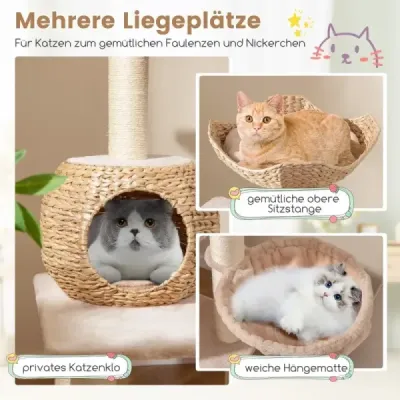 Scratch cu pestera pisica 150 cm mare Cat copac cu hamac până la 10 kg Beige+Nature