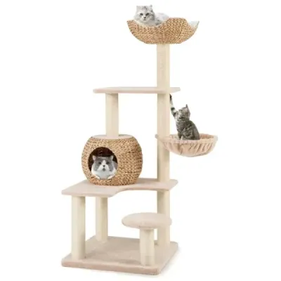 Scratch cu pestera pisica 150 cm mare Cat copac cu hamac până la 10 kg Beige+Nature