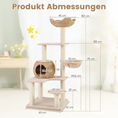 Scratch cu pestera pisica 150 cm mare Cat copac cu hamac până la 10 kg Beige+Nature