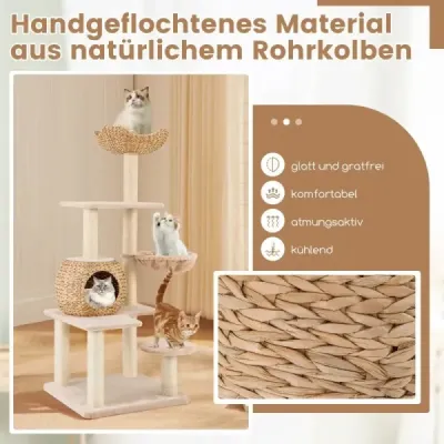 Scratch cu pestera pisica 150 cm mare Cat copac cu hamac până la 10 kg Beige+Nature
