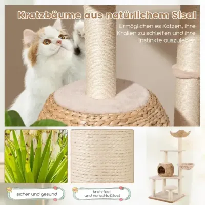 Scratch cu pestera pisica 150 cm mare Cat copac cu hamac până la 10 kg Beige+Nature