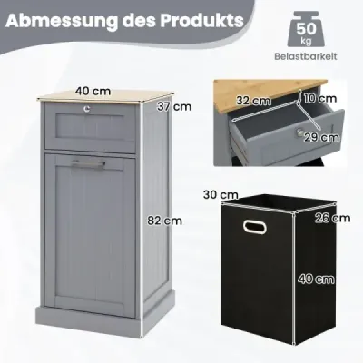 Spălătorie dulap & sertar & masă de bambus de top Spălătorie colector gri