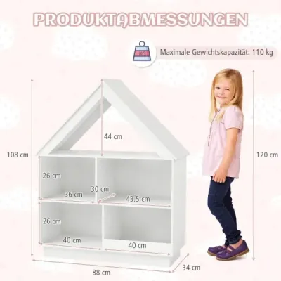 Librărie pentru copii în Acasă Forma cameră pentru copii din lemn cu 5 compartimente 88 x 34 x 108 cm alb