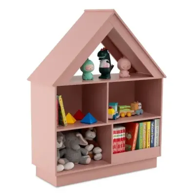 Librărie pentru copii în formă de casă Raft pentru copii în lemn cu 5 compartimente 88 x 34 x 108 cm Rosa