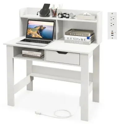 Birou cu prize Tabel mic calculator cu atasament 95 x 56 x 109,5 cm Alb