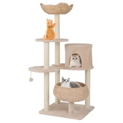 146 cm Scratch Tree cu Cat Cave & Seat & Piston Cos de pisici