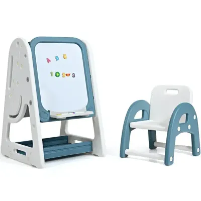 2 din 1 tabel magnetic dublu-lateral pentru copii Albastru