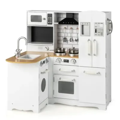 Set bucatarie colt pentru copii Joacă bucătărie din lemn cu soba 82 x 66 x 88 cm Alb