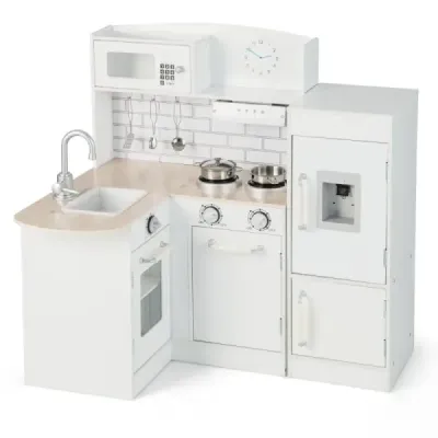 Corner Bucătărie cu frigider separat & Sound & accesorii de joc pentru copii bucatarie alb