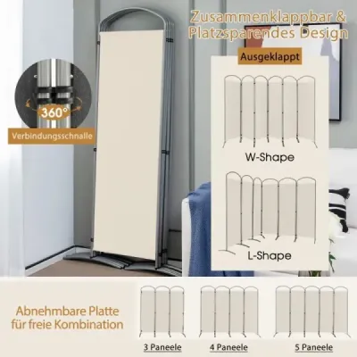 Parte 6 ecran pliabil protectie perete separator de spatiu tesatura 331 x 51 x 188 cm Bej