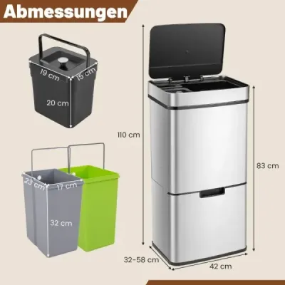 72L coș de deșeuri din oțel inoxidabil cu container de deșeuri de bucătărie 42 x 32 