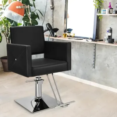 Scaun de coafură înălțime reglabil scaun coafor cu pompă hidraulică 360° rotatable Negru
