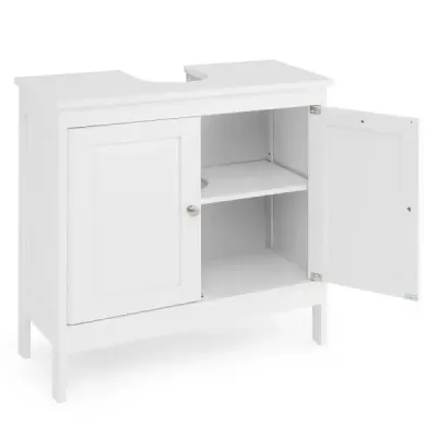 Dulap baie cu 2 usi si raft reglabil Picioare drepte Alb 60 x 30 x 60 cm