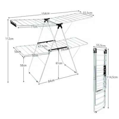 Uscător pliabil Tumble cu înălțime reglabil aripi 154 x 55,5 x 112 cm Alb