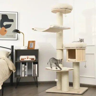 174 cm Cat Tree Lemn masiv 4-Etagen Cat Tower Natura