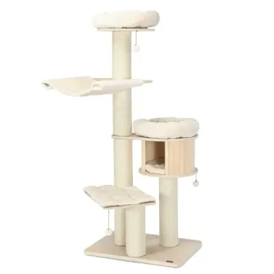 174 cm Cat Tree Lemn masiv 4-Etagen Cat Tower Natura