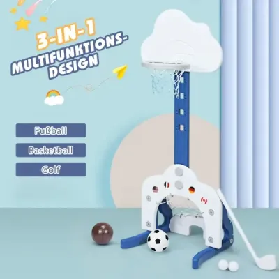 3 din 1 loc de joaca pentru copii cu inaltime reglabil baschet si gol de fotbal & Golf Alb