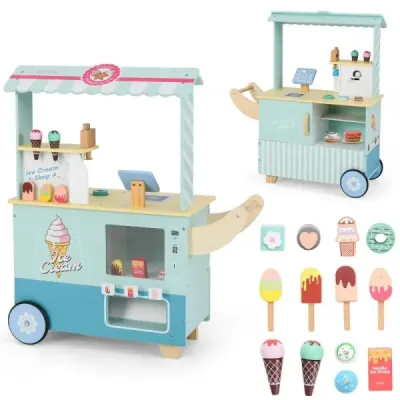 Ice Car Copii cu inghetata Toy Shop Wood cu Ice Machine Green