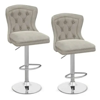 2 set bar scaune bar scaun 67-87cm înălțime reglabil de gri catifea