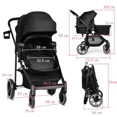 2 rulotă pentru copii cu scaun reversibil Black