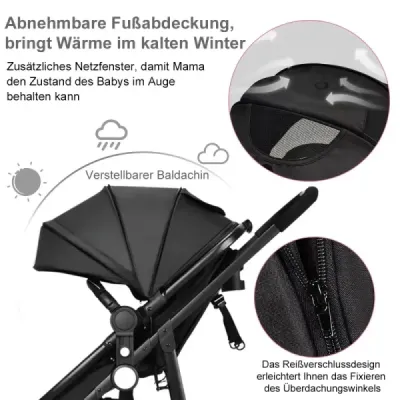 2 rulotă pentru copii cu scaun reversibil Black