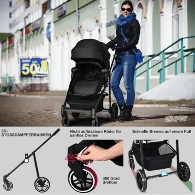 2 rulotă pentru copii cu scaun reversibil Black