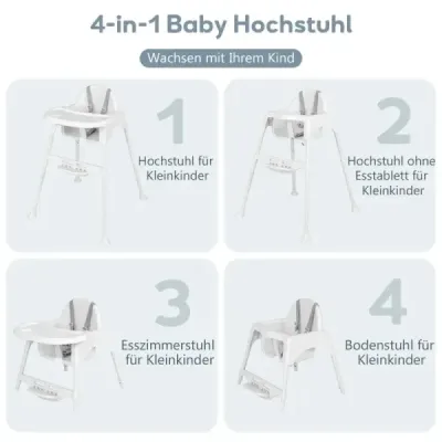 4 în 1 scaun înalt copil scaun înalt cu tavă detaşabilă copil scaun înalt alb
