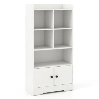 Bibliotecă cu 2 uși și 5 compartimente Librărie Lemn alb 60 x 29,5 x 120 cm