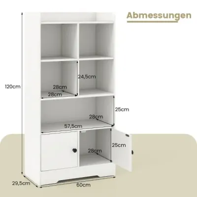 Bibliotecă cu 2 uși și 5 compartimente Librărie Lemn alb 60 x 29,5 x 120 cm