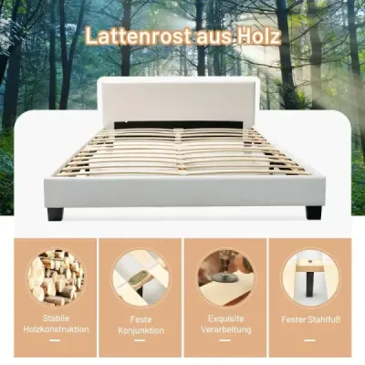 Pat tapițat 140 x 200 cm rama pat modern cu 16 Fabigen LED lumina alb