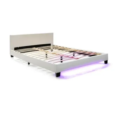 Pat tapițat 140 x 200 cm rama pat modern cu 16 Fabigen LED lumina alb