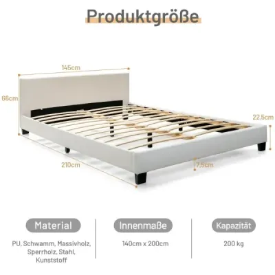 Pat tapițat 140 x 200 cm rama pat modern cu 16 Fabigen LED lumina alb