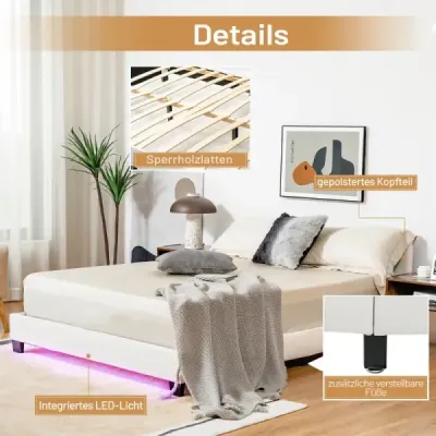 Pat tapițat 140 x 200 cm rama pat modern cu 16 Fabigen LED lumina alb