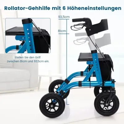Foldable și ușor cu scaun de aluminiu până la 160 kg 2 în 1 scaun cu rotile și scuter de călătorie Blue
